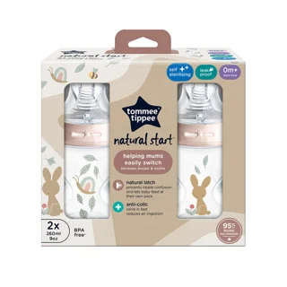 شیشه شیر 260 میل طرح دار صورتی Natural Start تامی تیپی Tommee Tippee پک 2 عددی