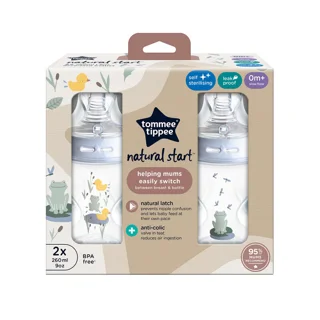 شیشه شیر 260 میل طرح دار آبی Natural Start تامی تیپی Tommee Tippee پک 2 عددی